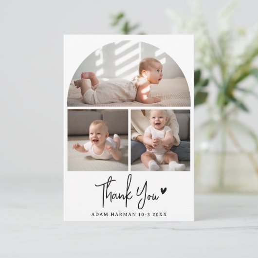 Rustiek Chic Baby shower Dank u Foto Bedankkaart (Staand voorkant)