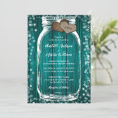 Rustiek Chic Blauwgroen Wood Mason Jar bruiloft ui Kaart (Staand voorkant)