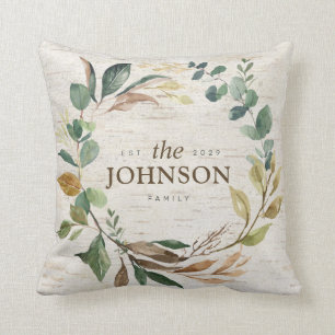 Rustiek Chic Greenery Krans familie Est. Monogram Kussen