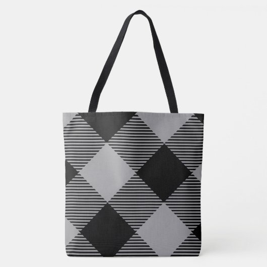 Rustiek Chic Grijs & Wit Plaid Tote Bag (Voorkant)
