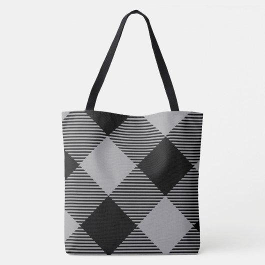 Rustiek Chic Grijs & Wit Plaid Tote Bag (Achterkant)