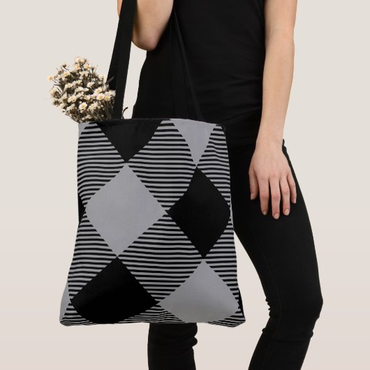 Rustiek Chic Grijs & Wit Plaid Tote Bag (Dichtbij)