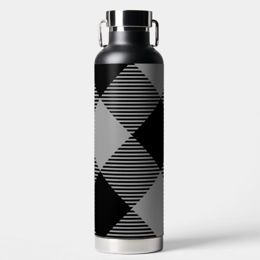 Rustiek Chic Grijs & Wit Plaid Waterfles (Voorkant)