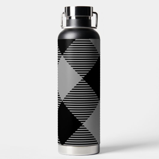 Rustiek Chic Grijs & Wit Plaid Waterfles (Achterkant)