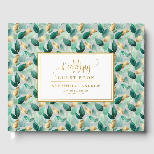 Rustiek Chic Hunter Green en Goud gastenboek (Voorkant)