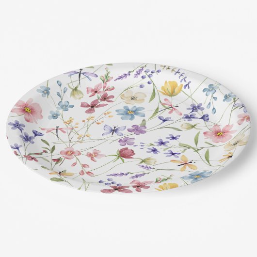 Rustiek Chic Kleurrijke Wildflowers Party Papieren Bordje (Gekanteld)