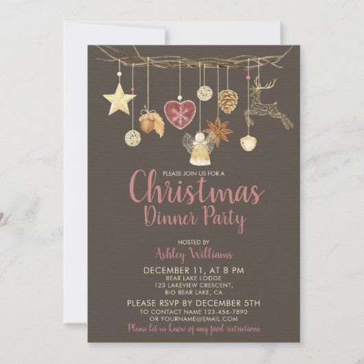 Rustiek Chic Natuurlijk Kerstdiner Kaart (Voorkant)