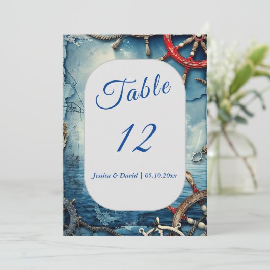 Rustiek Chic Nautische Trouwtafel Nummer Kaart (Staand voorkant)