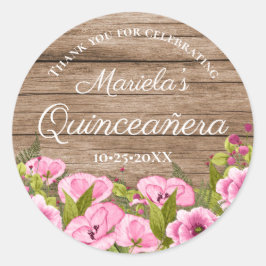 Rustiek Chic Roze Bloemen Quinceañera Dank u Ronde Sticker