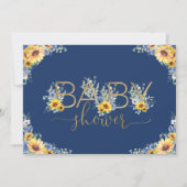 Rustiek Chic Zonnebloem Blauw Bloemen Baby shower  Kaart (Achterkant)