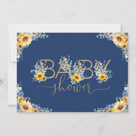 Rustiek Chic Zonnebloem Blauw Bloemen Baby shower  Kaart (Achterkant)