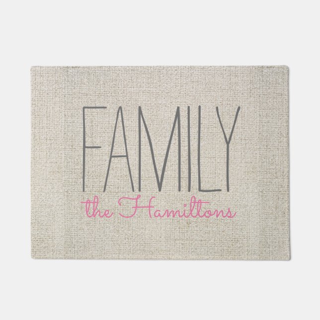 Rustiek Chique Familie Monogram IN BEIGE GRIJS EN  Deurmat (Voorkant)
