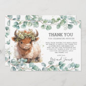 Rustiek chique groen Highland Koe Baby shower Bedankkaart (Voorkant / Achterkant)