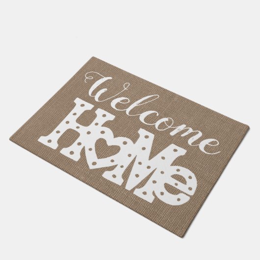 Rustiek chique "Welkom thuis" jute effect Deurmat (Schuin)