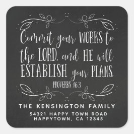 Rustiek Christelijk Bijbelvers Krijtbord Adres Vierkante Sticker