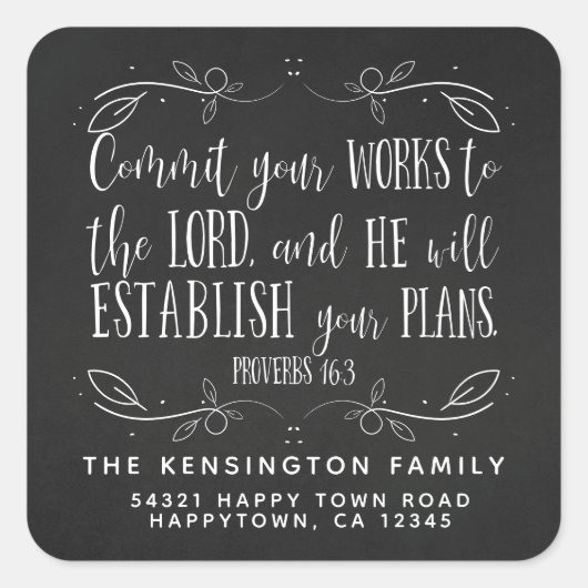 Rustiek Christelijk Bijbelvers Krijtbord Adres Vierkante Sticker (Voorkant)