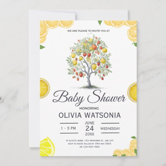 Rustiek Citrus Lemon Tree Baby shower Kaart (Voorkant)