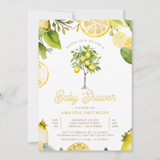 Rustiek Citrus Lemon Tree Baby shower Kaart (Voorkant)