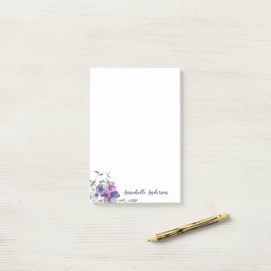 Rustiek Classic Paarse Bloemen Waterverf Boeket Post-it® Notes (Op bureau)