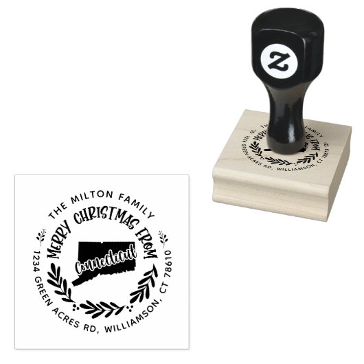 Rustiek Connecticut Vrolijk Kerstmis Retouradres Rubberstempel (Gestempeld)
