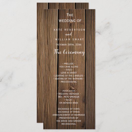 Rustiek Country Barn Trouwprogramma Programmakaart (Voorkant / Achterkant)