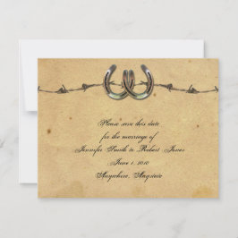 Rustiek Country Hoefijzer Barbed Save the Date