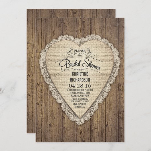 Rustiek Country Wood Lace & Burlap vrijgezellenfee Kaart (Voorkant / Achterkant)