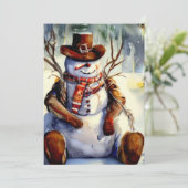 Rustiek Cowboy Snowman Kerstfeest Kaart (Staand voorkant)