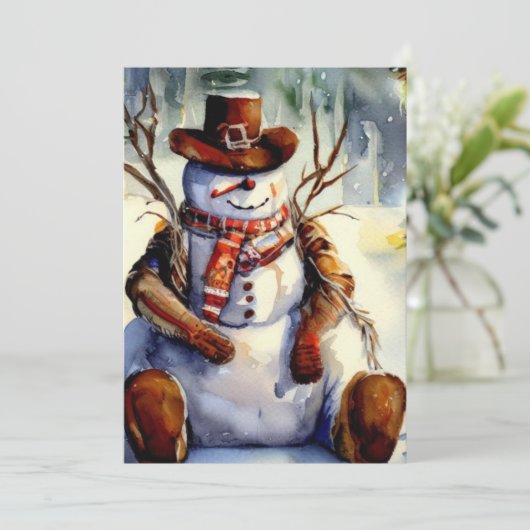 Rustiek Cowboy Snowman Kerstfeest Kaart (Staand voorkant)