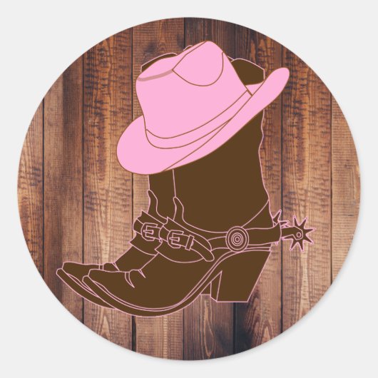 Rustiek Cowgirl Laarzen & Pet Ronde Sticker (Voorkant)