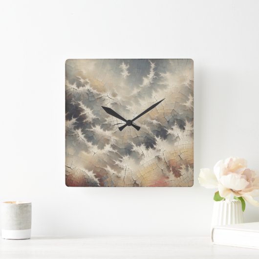 Rustiek Crackle Abstract Vierkante Klok (Huis)