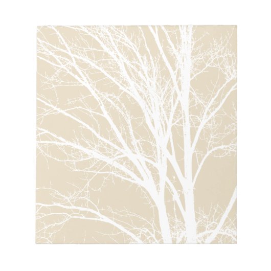 Rustiek crème bruin witte boom takken notitieblok (Voorkant)