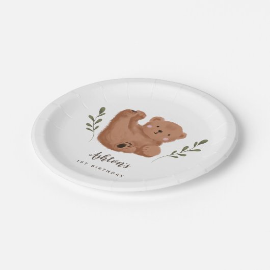 Rustiek Cub Beer Kids Verjaardagsfeest Papieren Bordje (Gekanteld)