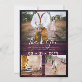 RUSTIEK Dank u Bruiloft FOTO COLLAGE Paarse Bedankkaart (Voorkant)