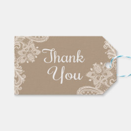 Rustiek dank u bruin en wit kant cadeau Labels Cadeaulabel