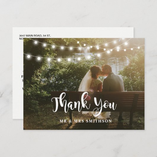 Rustiek Dank u Foto String Lights Wedding Kaart (Voorkant / Achterkant)