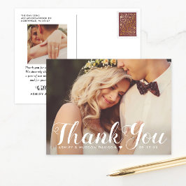 Rustiek dank u geborsteld script bruiloft foto briefkaart