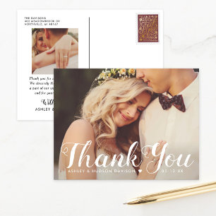 Rustiek dank u geborsteld script bruiloft foto briefkaart