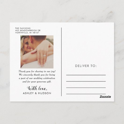 Rustiek dank u geborsteld script bruiloft foto briefkaart (Achterkant)