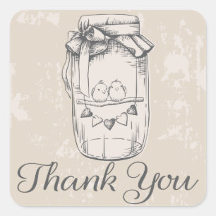 Rustiek Dank u Mason Jar Harten Tan Wedding Vierkante Sticker