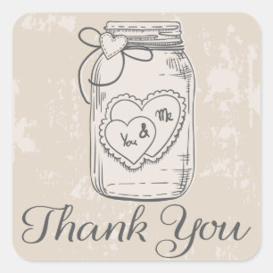Rustiek Dank u Mason Jar Harten Tan Wedding Vierkante Sticker