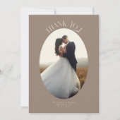 Rustiek Dank u Ovaal Lijst Bruin Trouwfoto Bedankkaart (Voorkant)