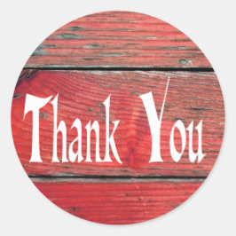 Rustiek dank u rood noodlijdend hout bruiloft ronde sticker