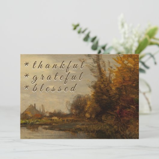 Rustiek dankbaar dankbaar gezegend herfsthuisje feestdagenkaart (Staand voorkant)