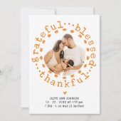 Rustiek Dankbaar Foto Thanksgiving Baby shower Bedankkaart (Voorkant)