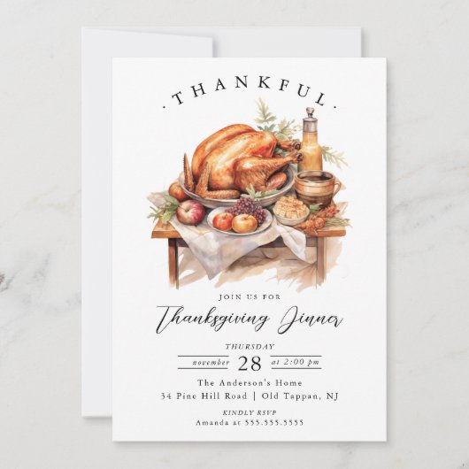 Rustiek Dankbaar Thanksgiving Diner Invitation Kaart (Voorkant)