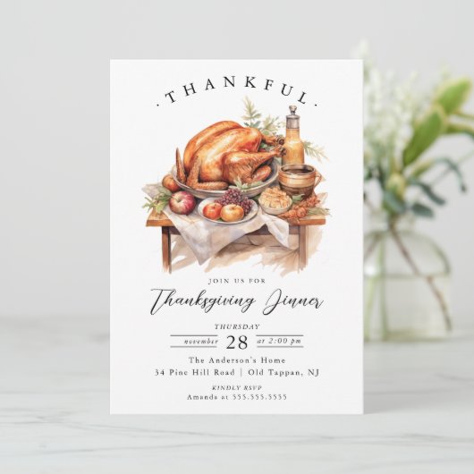 Rustiek Dankbaar Thanksgiving Diner Invitation Kaart (Staand voorkant)