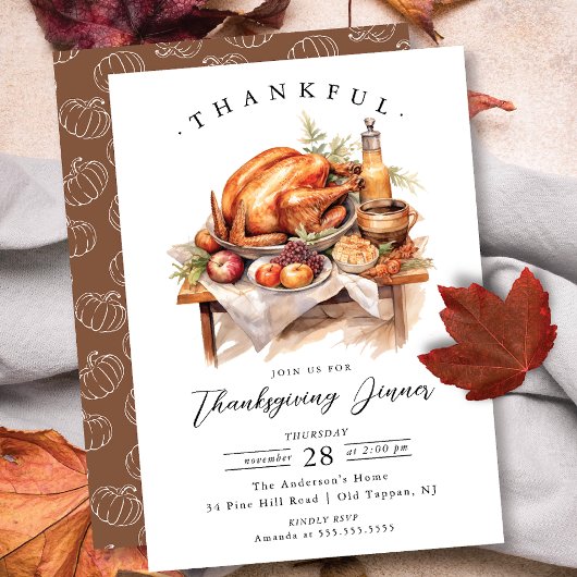 Rustiek Dankbaar Thanksgiving Diner Invitation Kaart