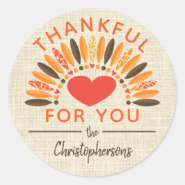 Rustiek DANKBAAR VOOR U Naam Thanksgiving Ronde Sticker