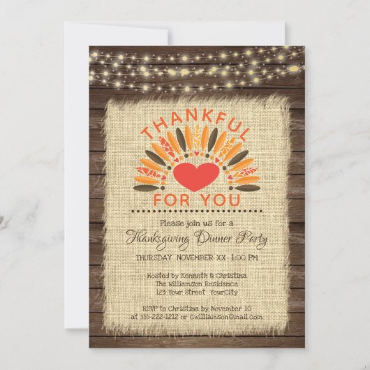 Rustiek DANKBAAR VOOR U Thanksgiving Diner Kaart (Voorkant)